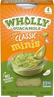 Wholly Guacamole Classic Minis, Mild, 2 oz Plastic Cup (Pack of 4) | Made with 100% Hass Avocados, Ready-to-Eat Guacamole, Refrigerated