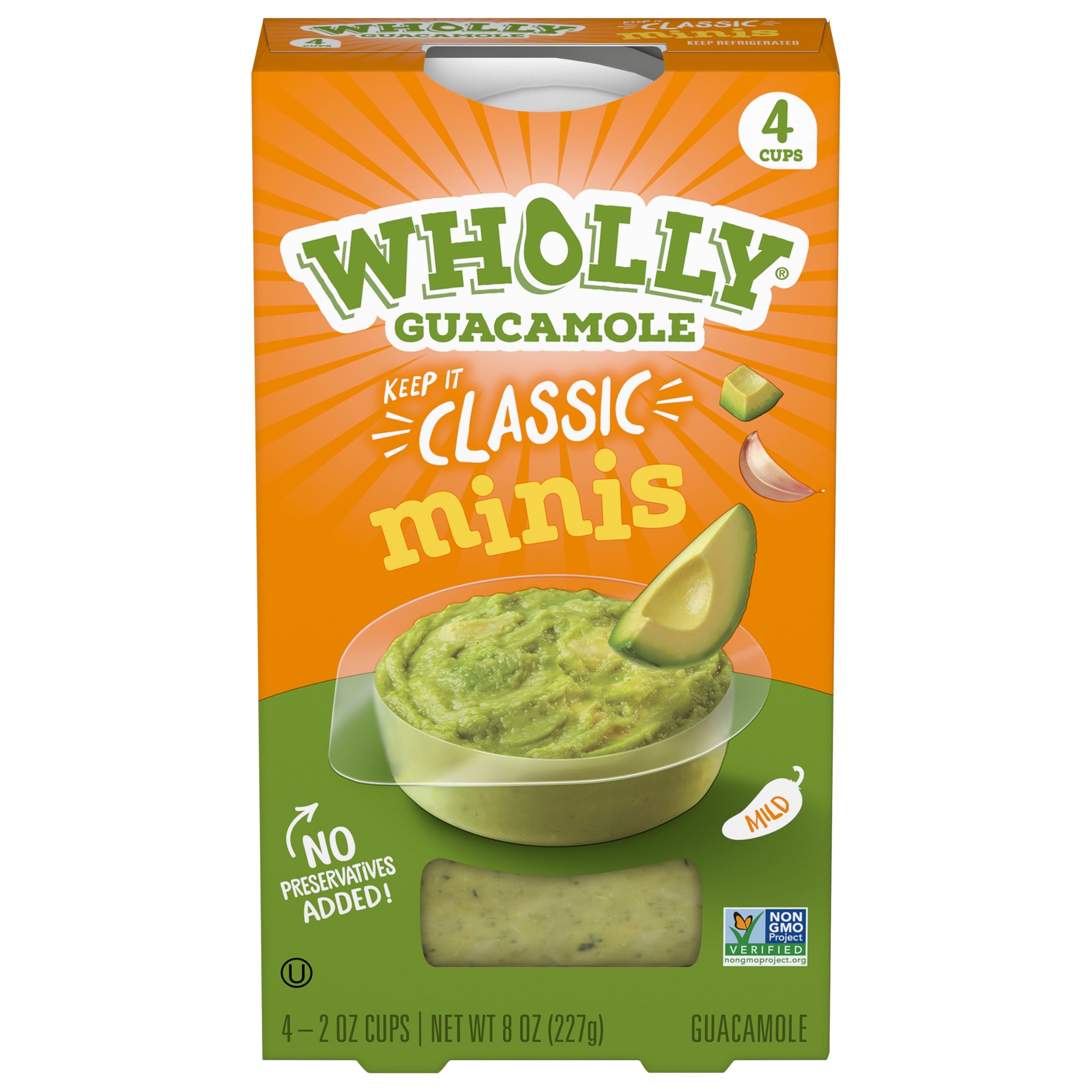 Wholly Guacamole Classic Minis, Mild, 2 oz Plastic Cup (Pack of 4) | Made with 1