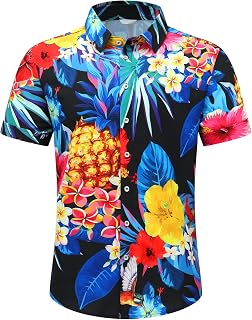 Men's Hawaiian Shirt Vintage Short Sleeve Button Down Shirt Beach Tropical Floral Summer Party Holiday