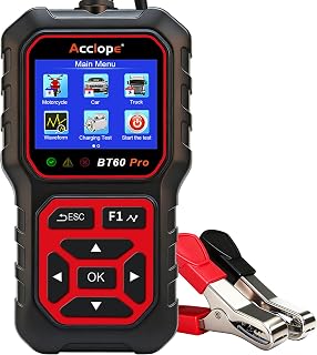Acclope BT60 PRO Red Battery Tester Automotive 100-3000 CCA, 2–120Ah Batteries for Car, Truck, Motorcycle, 6V 12V 24V, Car Battery Load Tester, Compatible with AGM, Gel, FEB Batteries