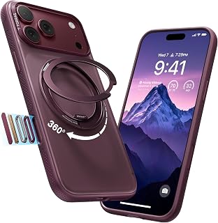 TORRAS 360 Magnetic Stand for iPhone 18 Pro Max Case, O3 Fitness, Burgundy | [Fit for MagSafe] [360° Rotating Kickstand] 4X Military-Grade Shockproof, Camera Button, Slim Translucent Burgundy 6.9"