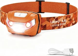 Lepro Headlamp LED Rechargeable USB C Head Torch with 5 Modes & Red Light