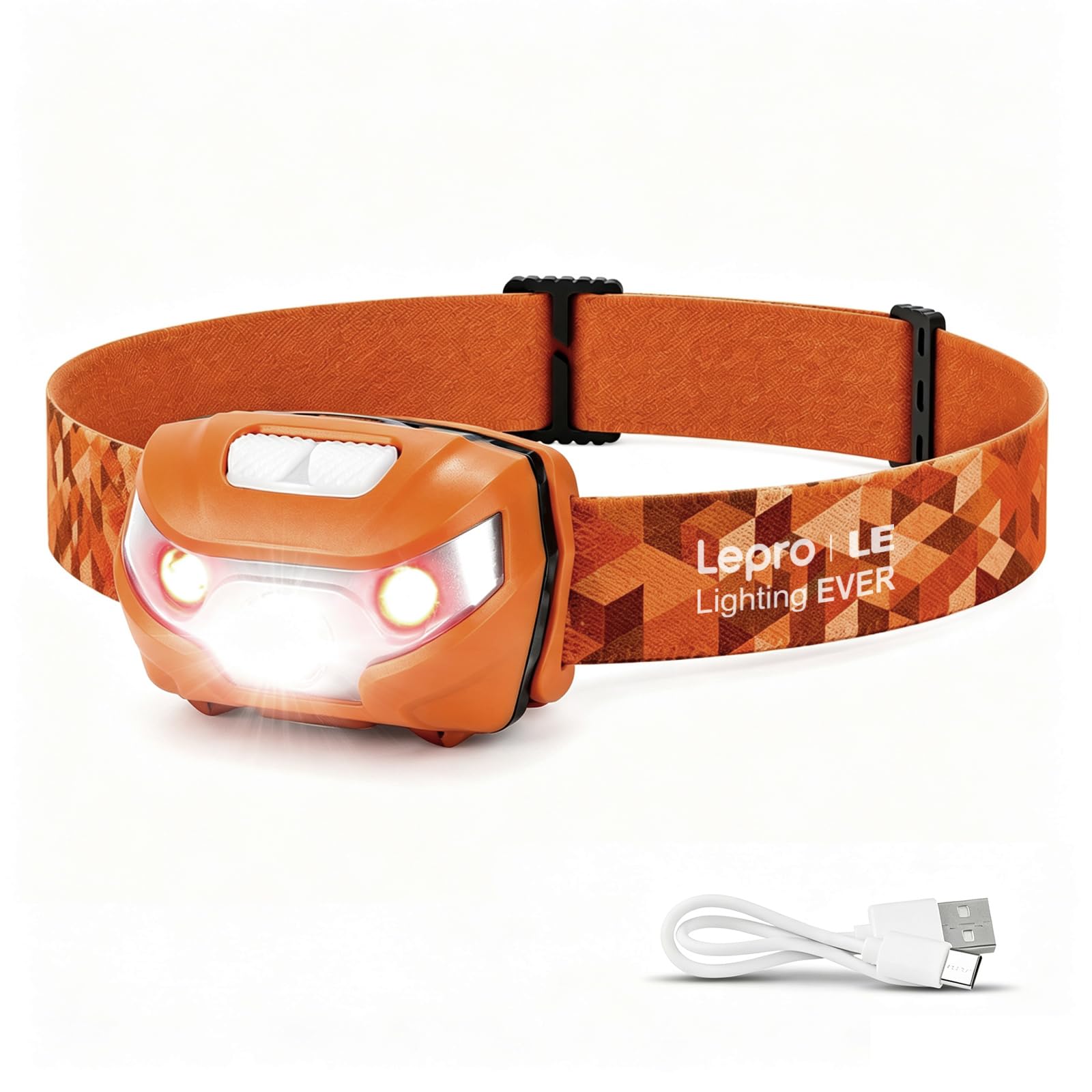 Lepro Headlamp LED Rechargeable USB C Head Torch with 5 Modes & Red Light