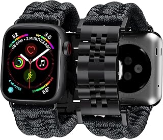 BINLUN Compatible with Apple Watch Strap 49 mm 46 mm 45 mm 44 mm 42 mm 41 mm 40 mm 38 mm Braided Sport Bands 550 Paracord Steel Compatible with iWatch Ultra Series 10/9/8/7/SE2/SE/SE/6/5/4663/2/1