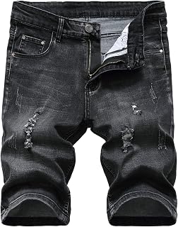 Enrica Men's Casual Printed Regular Fit Ripped Denim Shorts