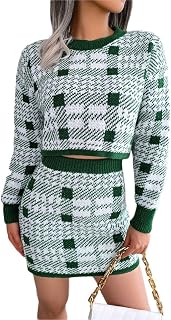 Onsoyours Women's Knitted Dress Plain Two-Piece Suit Long Sleeve Short Pullover Top and Mini Knitted Skirt Bodycon 2-Piece Set Winter Knitted Dress Jumper Dress