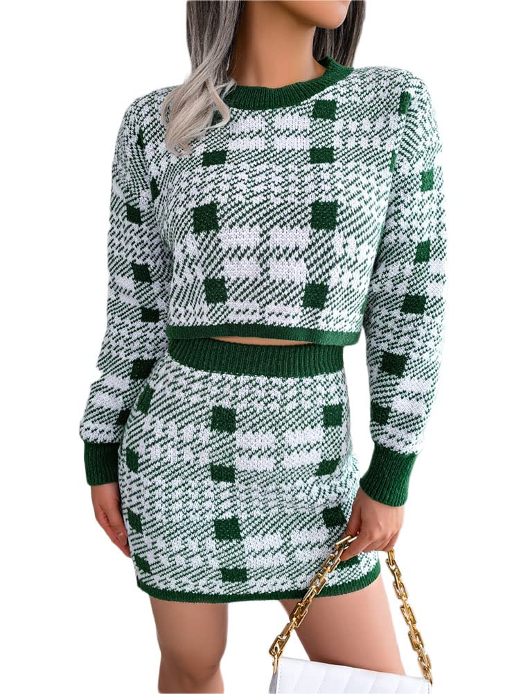 Onsoyours Women's Knitted Dress Plain Two-Piece Suit Long Sleeve Short Pullover 