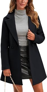 Springrain Women's Wool Pea Coat Double Breasted Trench Coat