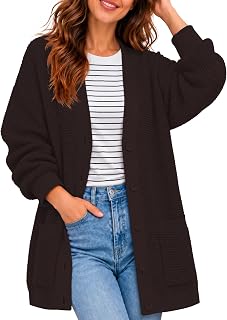 QUALFORT Cardigan da Donna in 100% Cotone con Bottoni e Tasche