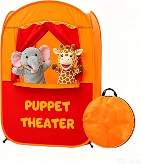COLA&RULA Puppet Theater for Kids Ages 3-8, Portable Pop-Up Puppet Stage, Theater for Puppet Shows at Home or Classroom, Playroom, Dramatic Play, Compact Storage with Carry Bag