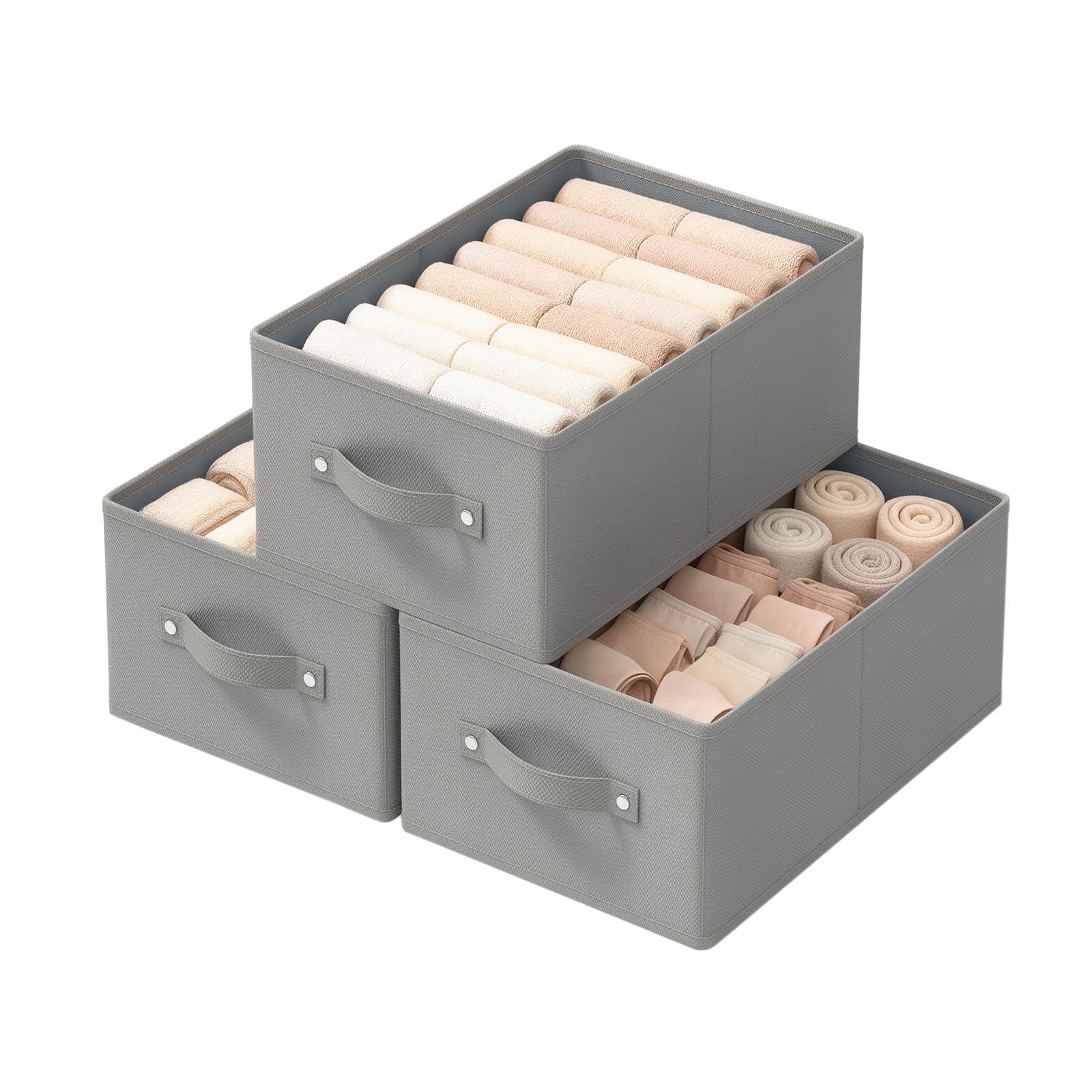 Storage Box with Handles for Shelf, 33 x 23 x 14 cm, Grey, Set of 3