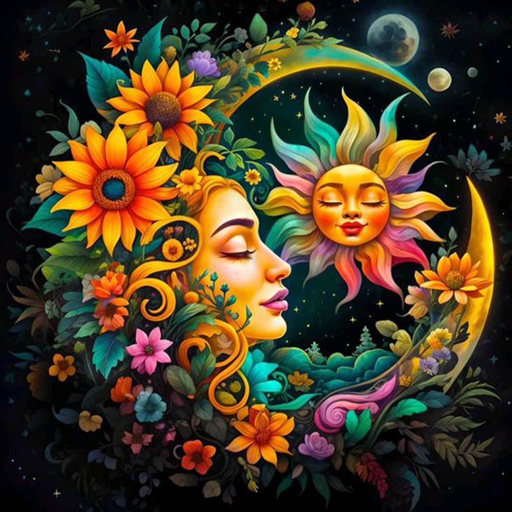 Sun and Moon Diamond Art Painting Kits for Adults - Round Full Drill Diamond Dot