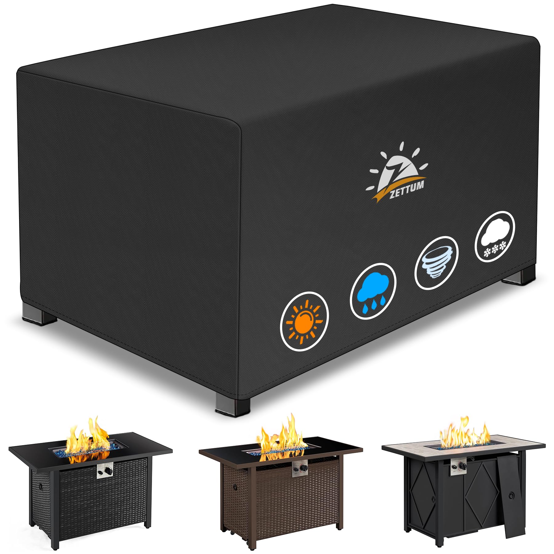 Zettum Fire Pit Cover Rectangular 44 Inch - Outdoor Fire Table Cover Rectangle H