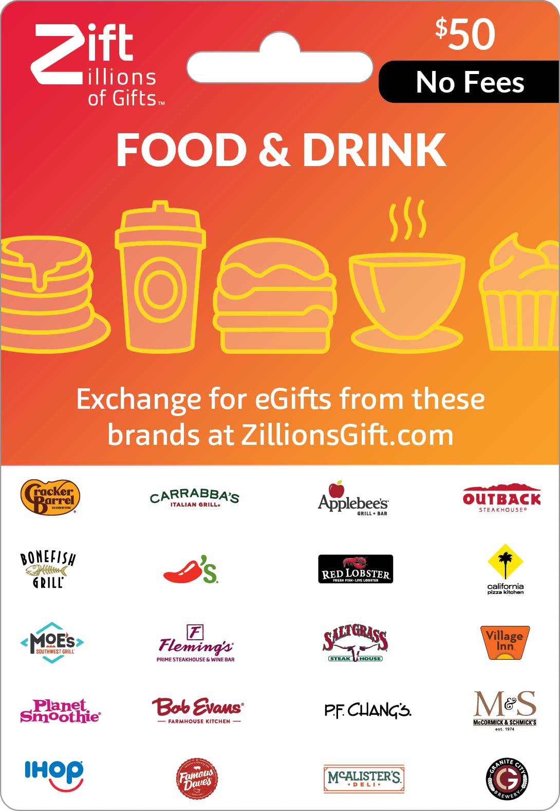 Zift Zillions of Gifts Food & Drink Multi-Brand Dining Physical Gift Card - $50
