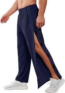 Deyeek Men's Tear Away Pants 2 Side Snap Open Bottom Sweatpants Loose Fit Casual Post Surgery Pants with Pockets