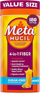 Metamucil 4-in-1 Psyllium Husk Fiber Supplement, Sugar-Free, 180 teaspoons, Orange Flavored, Daily Fiber Powder for Digestive Health, made with Plant-Based Psyllium Husk Fiber