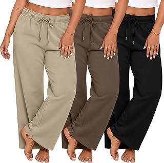 Huukeay 3 Pack Womens Plus Size Pants Wide Leg Lounge Trousers