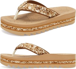 ONCAI Flip Flops for Women, Fashion Printed Platform Sandals Woman with Arch Support Yoga Mat Cushion, Lightweight Summer Beach Outdoor Chunky Non-Slip Rubber Soles US Size 5-11