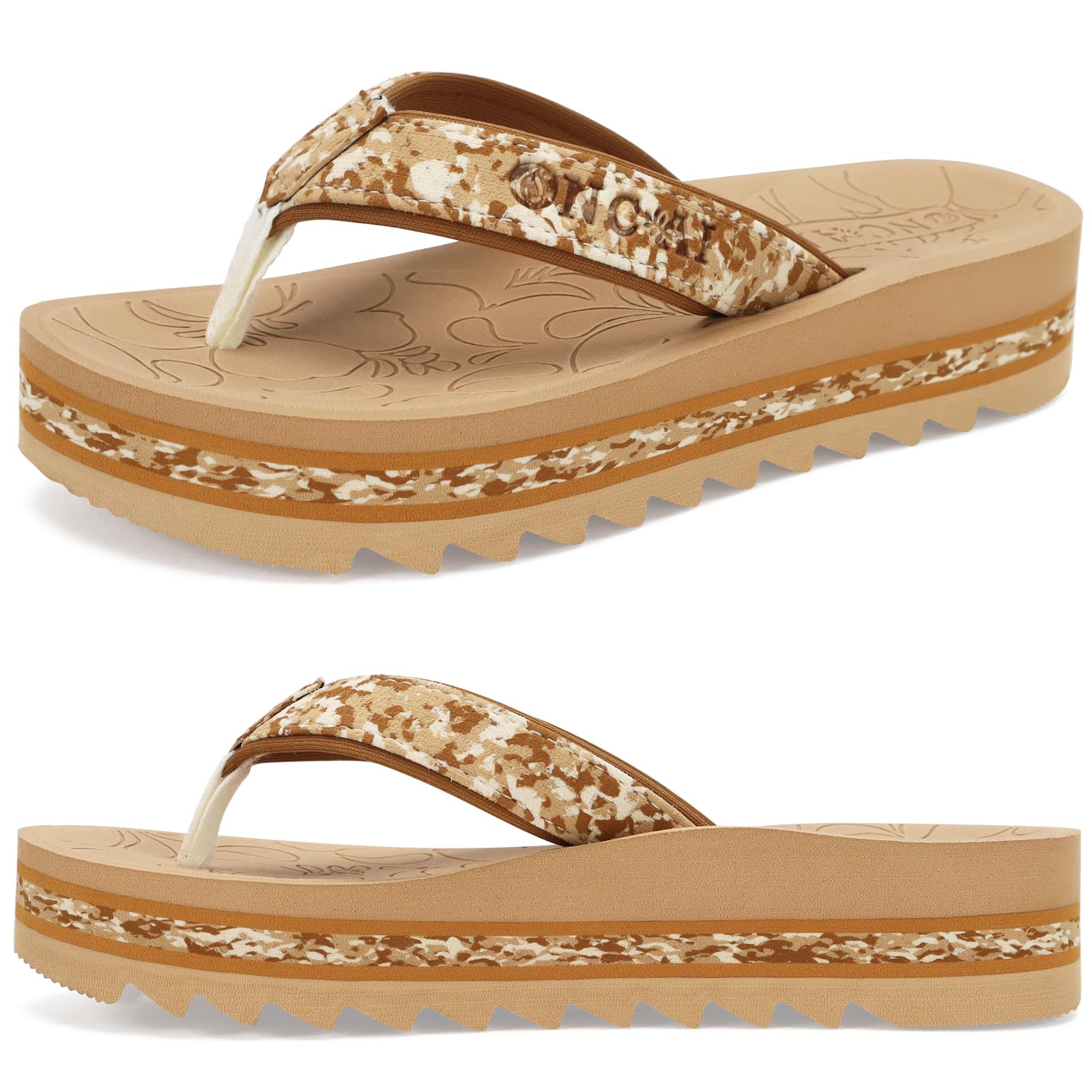 ONCAI Flip Flops for Women, Fashion Printed Platform Sandals Woman with Arch Sup