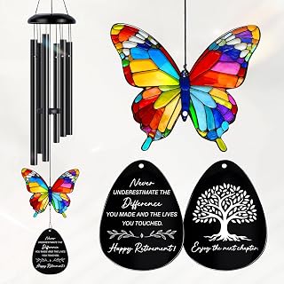 Retirement Gift for Woman,Retirement Wind Chime Gifts for Women | 27" Butterfly Wind Chime Happy Retirement Gift for Retirees ,Teacher, Nurse, Mom, Coworker,Outdoor Garden Décor