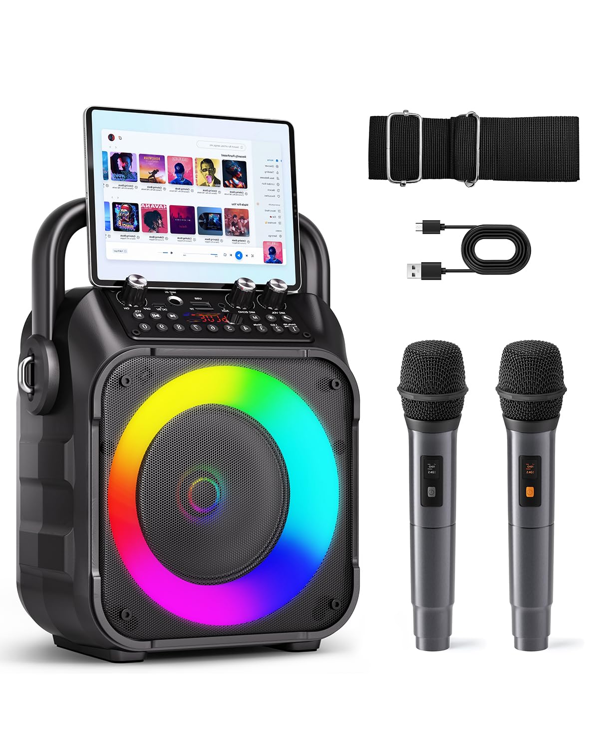Karaoke Machine for Adults Kids, Portable Bluetooth Karaoke Speaker with 2 Wirel