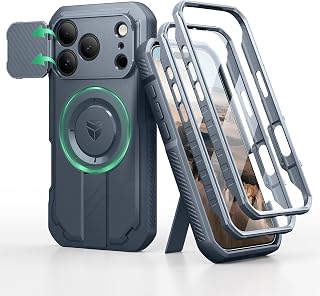 Dexnor Compatible with iPhone 14 Pro Case with Camera Cover Sliding & Adjustable Kickstand & Built-in Screen Protector, Robust Shockproof Bumper Heavy Duty Mangetic Protective Case - Navy Blue