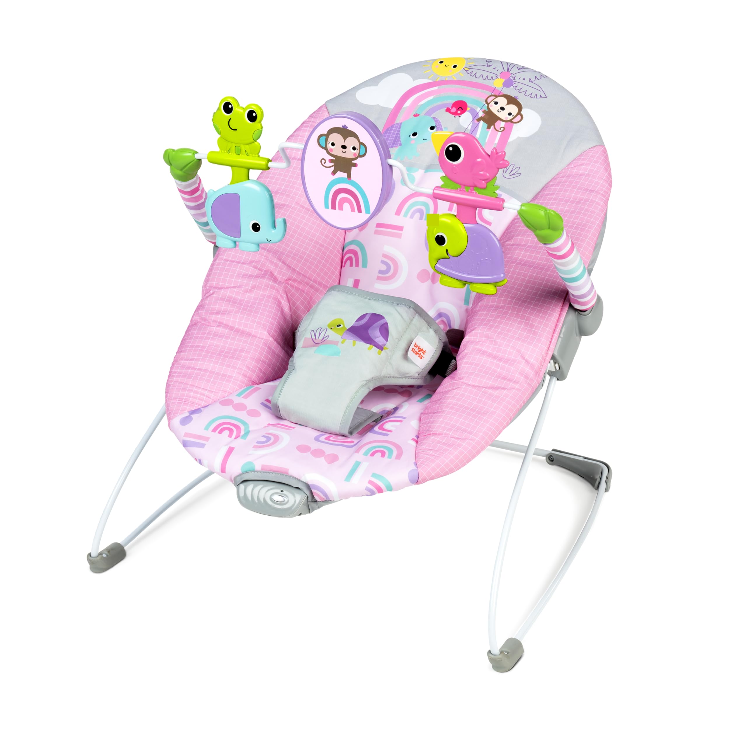 Bright Starts Pink Paradise Portable Baby Bouncer with Vibrating Infant Seat and