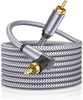 90 Degree RCA Cable Subwoofer Cable Right Angle Digital Coaxial RCA Cable Male to Male Video Audio Cable Gold Plated Connector for Home Theater HDTV Home Stereo DVD Grey (90° one side, 8M)