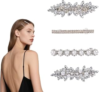 4 Pieces Rhinestone Hair Clips Shiny Silver Hair Pins for Women Elegant Hair Barrettes Accessories for Bride Bridesmaid Wedding Birthday Party (4