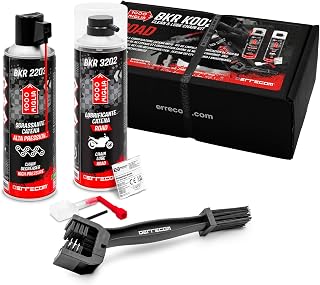 ERRECOM Clean&Lube ROAD Motorcycle Chain Kit; includes High-Pressure Chain Degreaser Spray 500ml+Off-Road Motorcycle Chain Lubricant 500ml+Huggie System and 90°Connector+Brush+Gloves