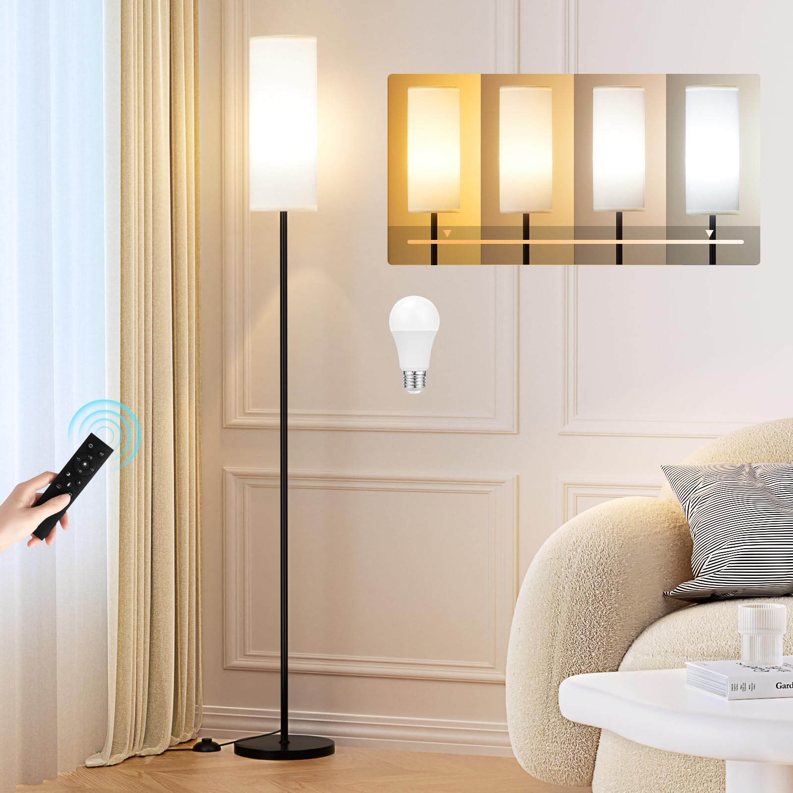 Ambimall 64" Modern Floor Lamp with Remote Control, 9W Bulb Included | Floor Lam