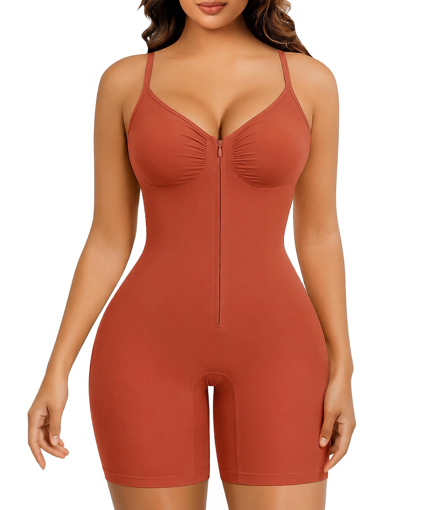 SHAPERX Shapewear Bodysuit for Women Tummy Control Seamless Zip-Up Body Shaper S