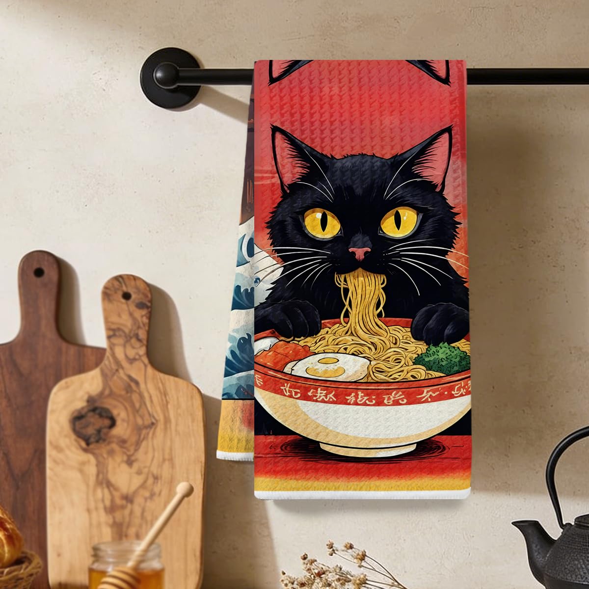 Funny Japanese Kitchen Towels 24x14 inch Japanese Style Ramen Wave Sunset Wave T