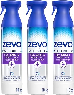 Zevo Flying Insect Bug Aerosol Spray, Kills Flies & Fruit Flies, 3 Bottles | Kills Fruit Flies, Gnats, House Flies, Drain Flies, & Mosquitoes Indoor & Outdoor, Mint & Rosemary Oil, Safe Around Pets*