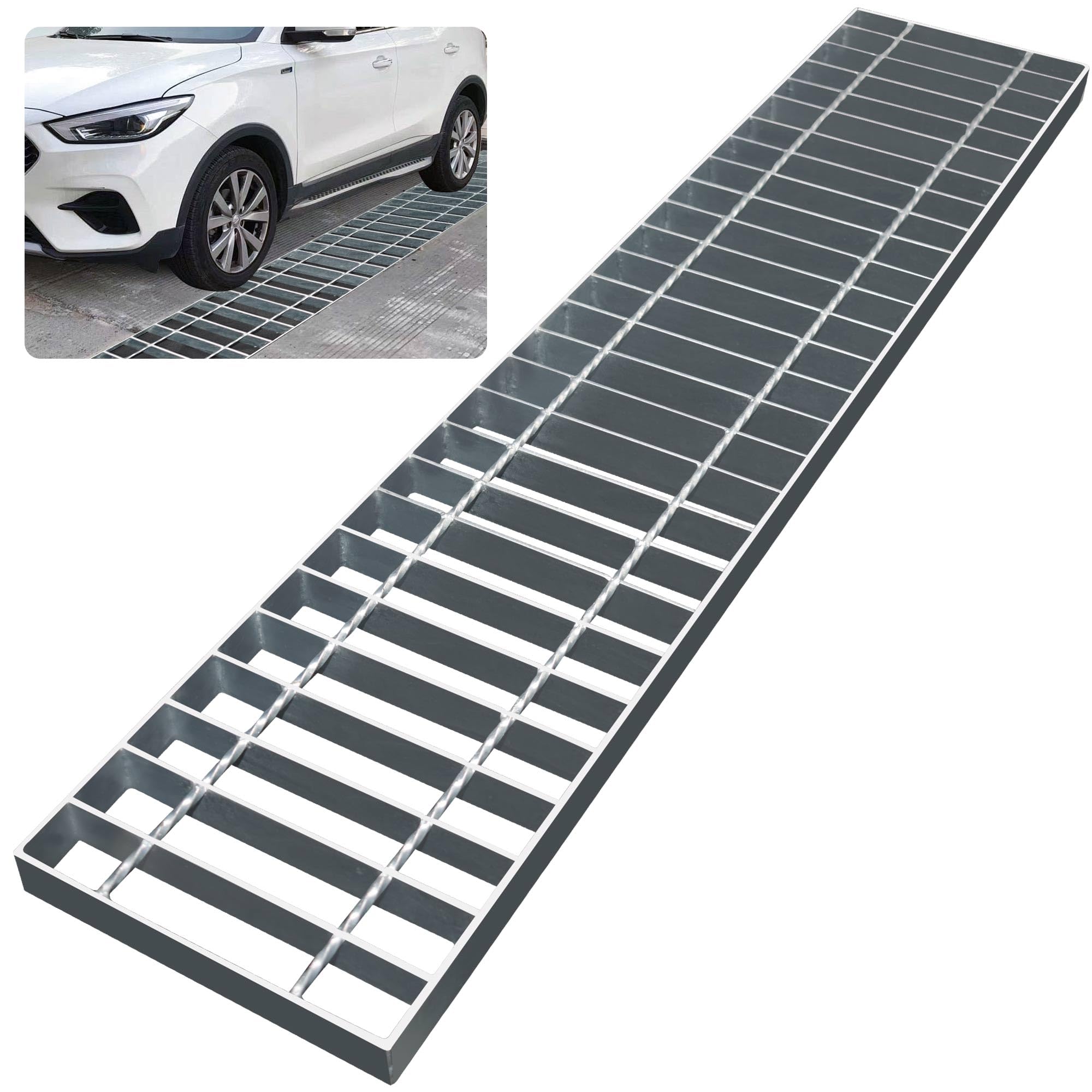 Galvanized Steel Driveway Trench Drain Grate, 39.4" X 11.8" | Outdoor Metal Drai