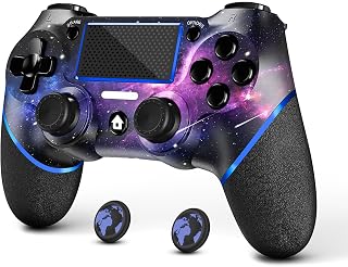 AceGamer Wireless Controller for PS4, Custom Design V2 Gamepad Joystick for PS4 with Non-Slip Grip of Both Sides and 3.5mm Audio Jack! Thumb Caps Included! (Galaxy)
