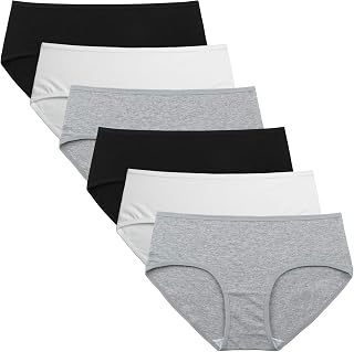 INNERSY Women's Mid Rise Tagless Plain Color Full Coverage Cotton Hipster Panties 6-Pack