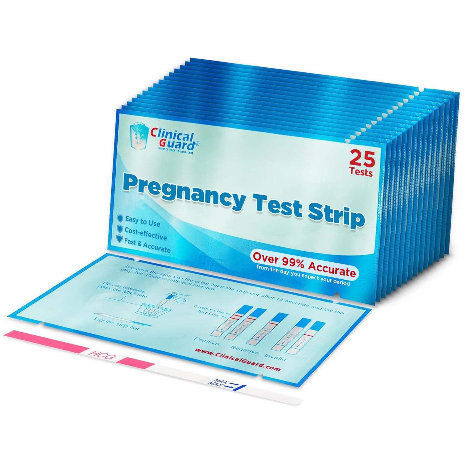 Clinical Guard Pregnancy Tests Strips - Sensitive &amp; Accurate Measurement Wit