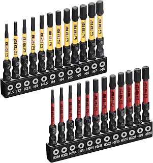 TGFTGF Impact Hex Head Allen Wrench Drill Bit Set, 24PCS, 2-inch (Metric & SAE), Premium S2 Steel 1/4" Hex-Shank Hex Bit Set, CNC Machined Magnetic Screwdriver Bit Set, Storage Box, Automotive Home