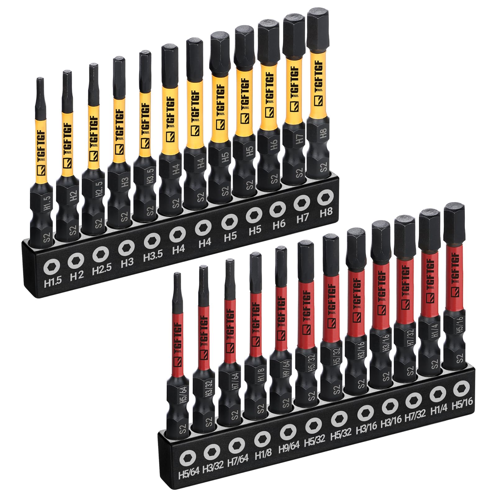 TGFTGF Impact Hex Head Allen Wrench Drill Bit Set, 24PCS, 2-inch (Metric & SAE),