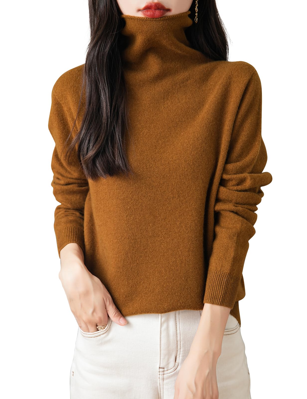 Chanyarn Women's 100% Merino Wool Seamless Sweater Turtleneck First-Line Ready t