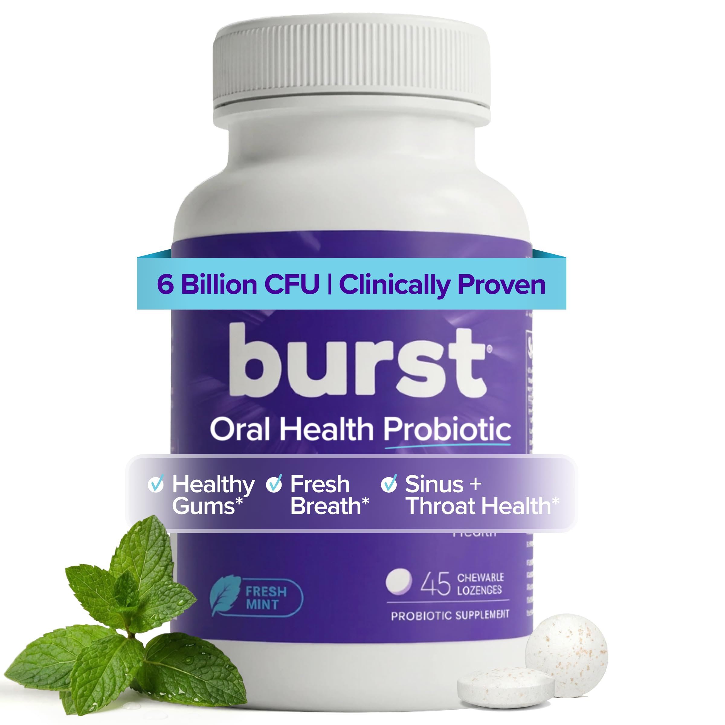Burst Dental Probiotics (45 Count) | Oral Probiotics for Teeth and Gums | Immune