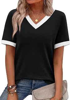 WIHOLL Short Sleeve Sweater for Women V Neck Spring Summer Tops 2026 Work Business Casual Outfits Trendy Clothes