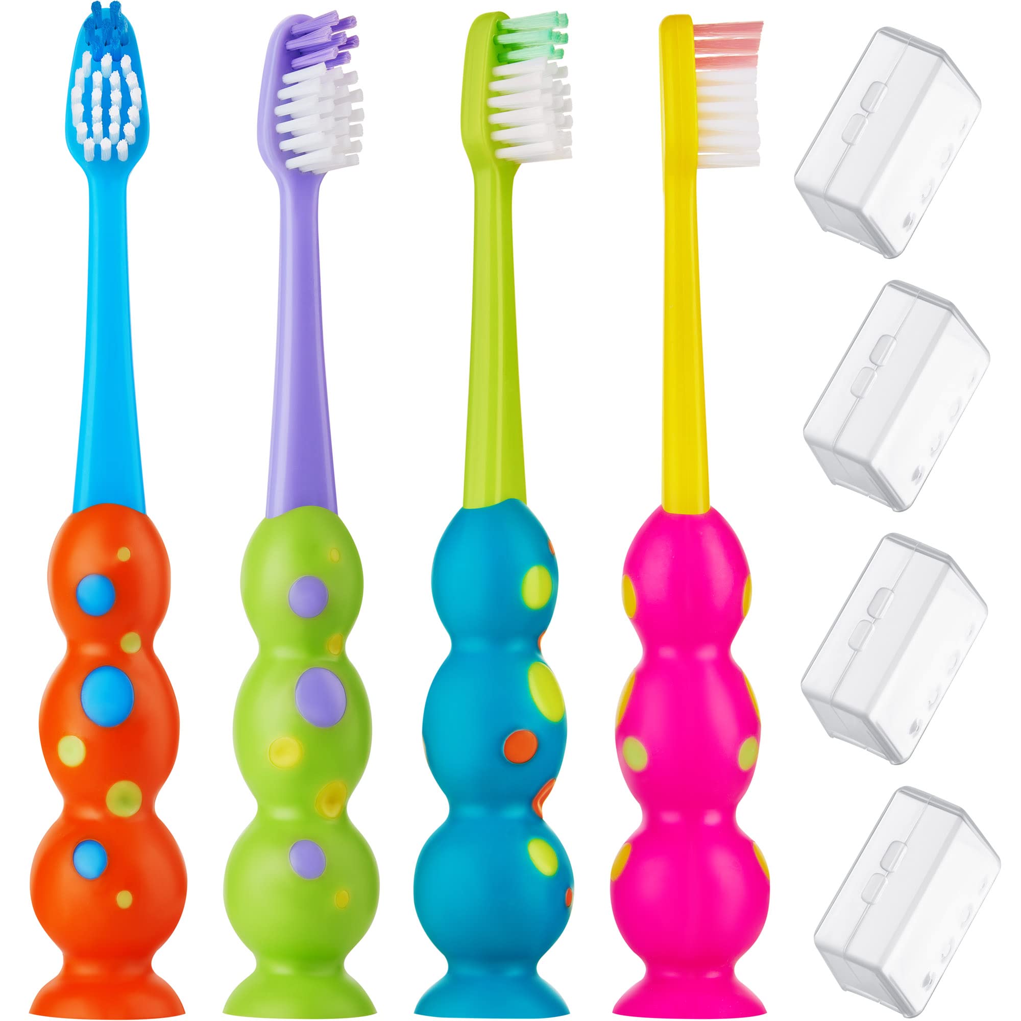Kids Toothbrush 4 Pack - Soft Bristles with Suction Cup - Toothbrush Kids, Child