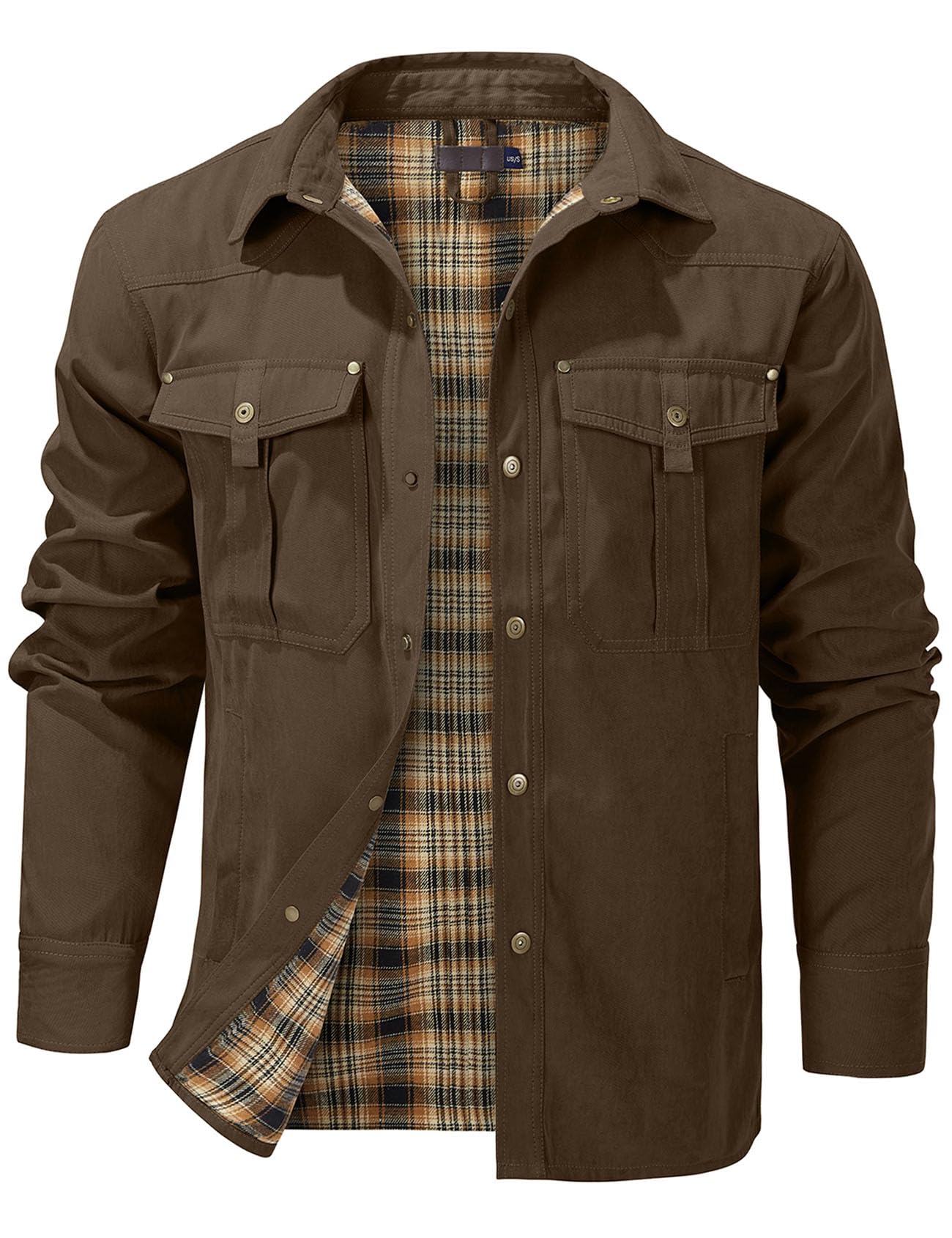 Flygo Men's Mens Vintage Flannel Lined Shirt Jacket Mens Vintage Flannel Lined S