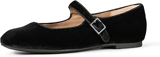 Amazon Essentials Women's Square-Toe Mary Jane Ballet Flat with Adjustable Metal Buckle Strap, Non-Slip Low Heel, Cushioned