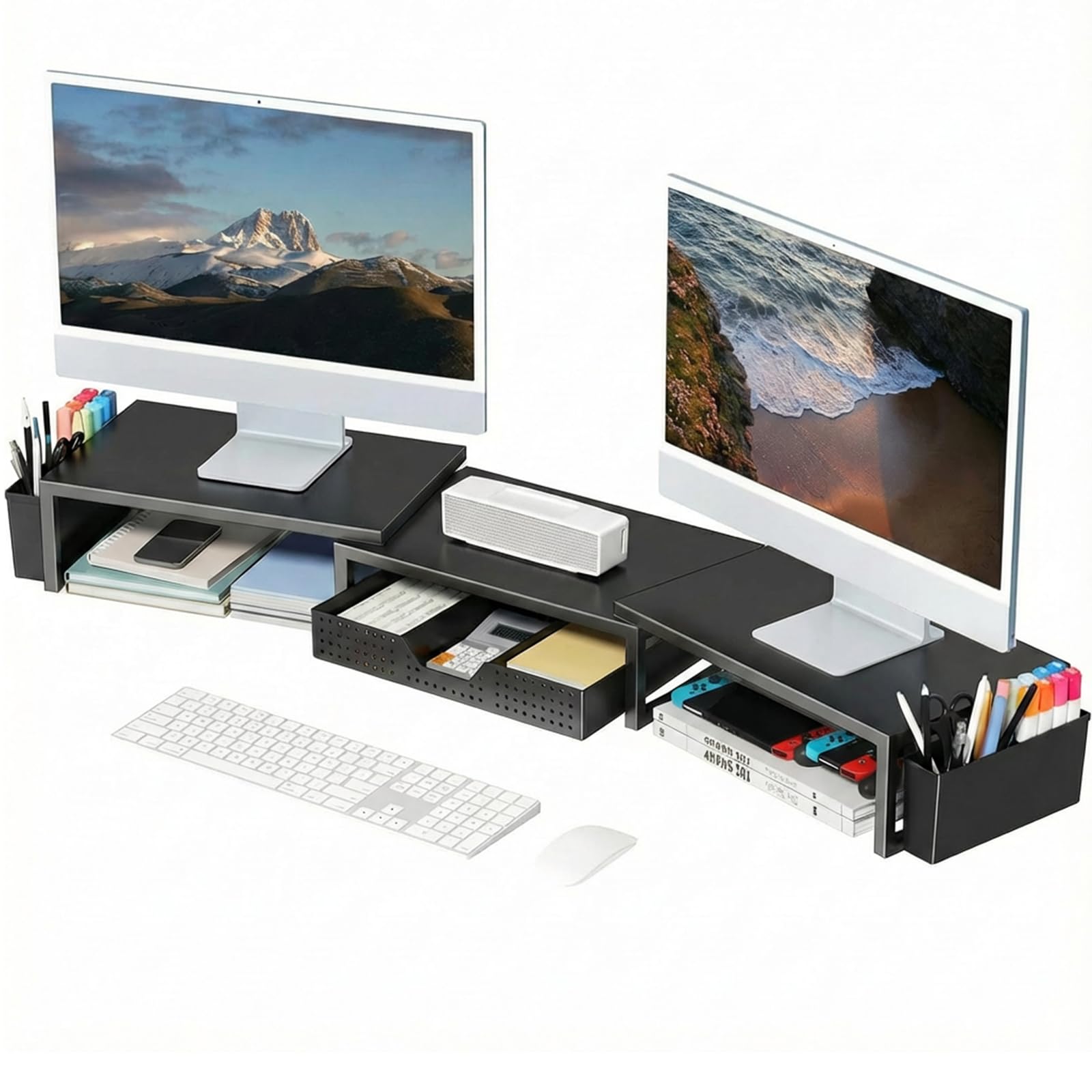 OPNICE Desk Organizers and Accessories, Dual Monitor Stand Riser with Drawer and