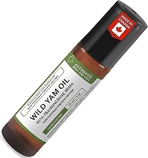 Wild Yam Root Oil, Authentic Wild Yam Oil for Women Balance Blend with Premium Botanicals, Chaste Tree, Red Clover, Roll On 10 ml, Made in Canada, Organic Ingredients Vegan, Frankincense Infused Resin for Women and Men, No Artificial Fragrances (by Authentic Body And Soul)