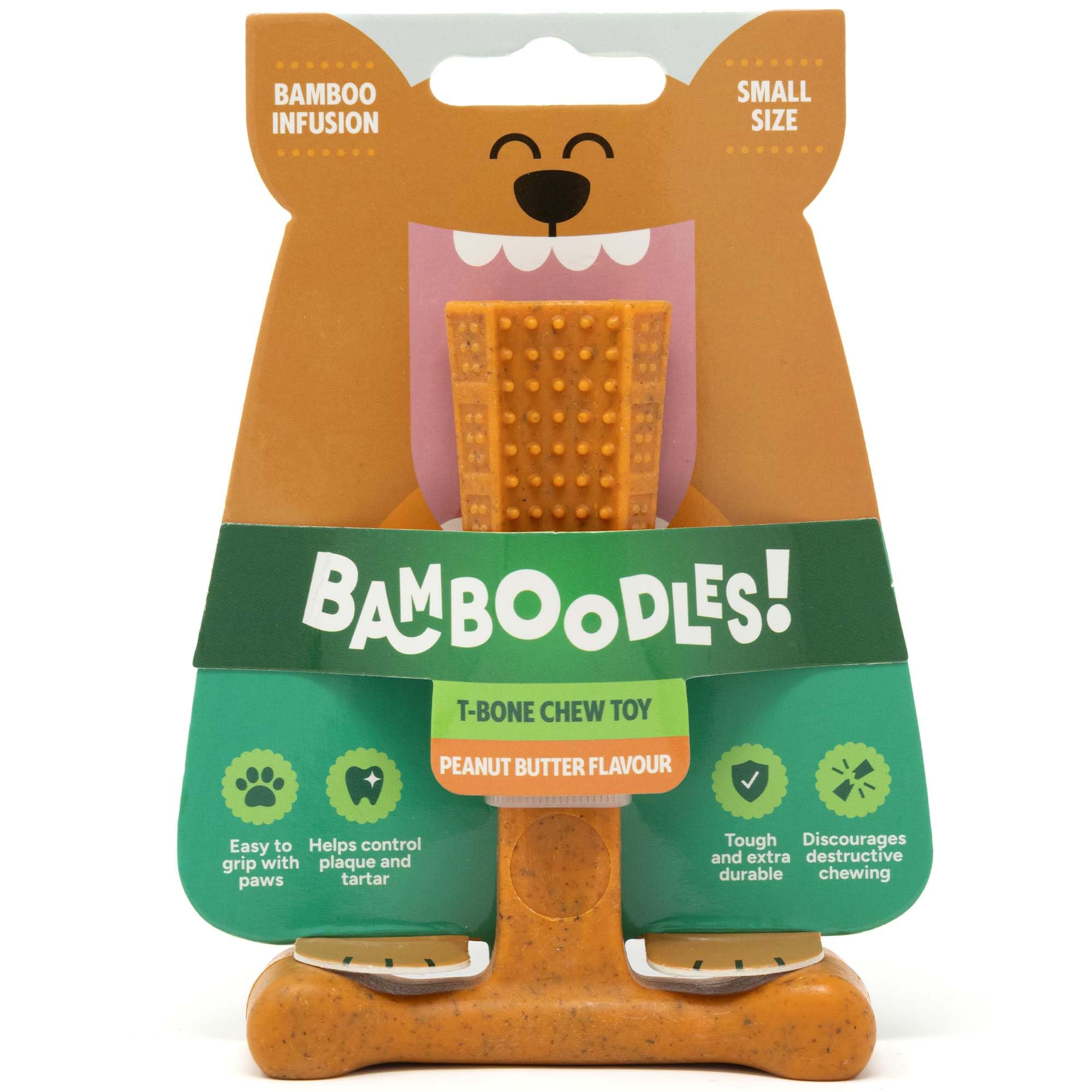 Bamboodles T-Bone Dog Chew Toy – Small | Peanut Butter Flavour | Long Lasting Na