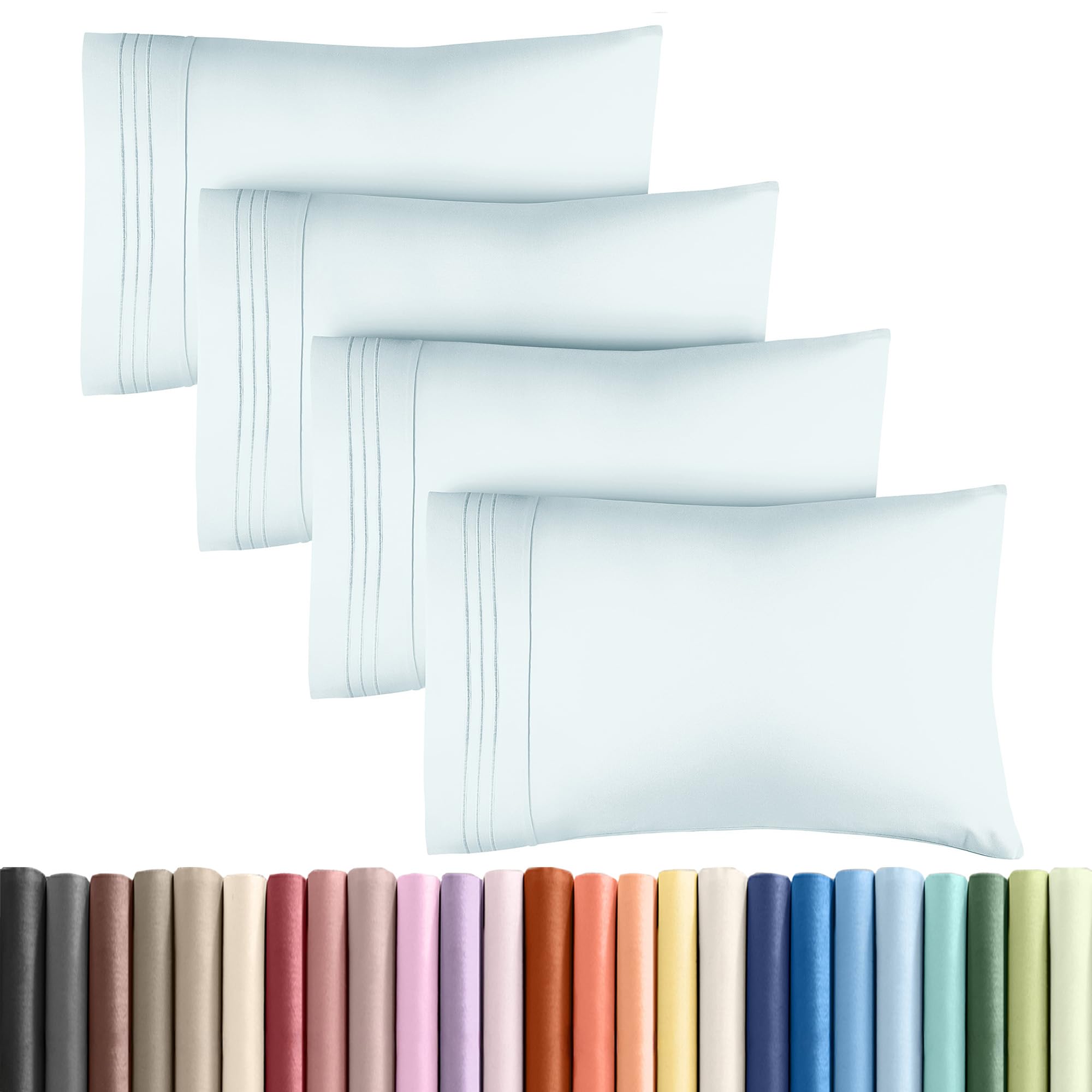 Queen Pillow Cases Set of 4 - Ultra Soft Cozy Pillowcase Covers - Ice Blue